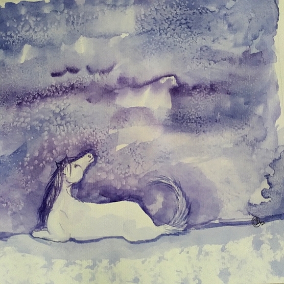 Akemi-Ayura Other - Purple Blue Horse Pony Equine Watercolor Painting Illustration